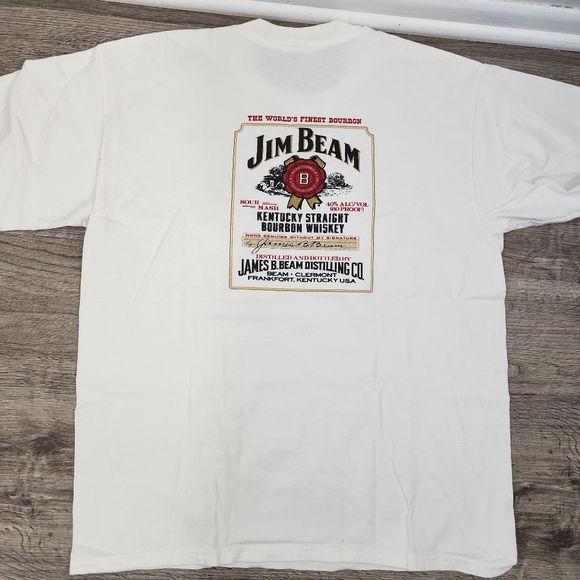 VTG 90s Tee Shirt Jim Beam Size L Gildan Cotton White Short Sleeves - Picture 6 of 12